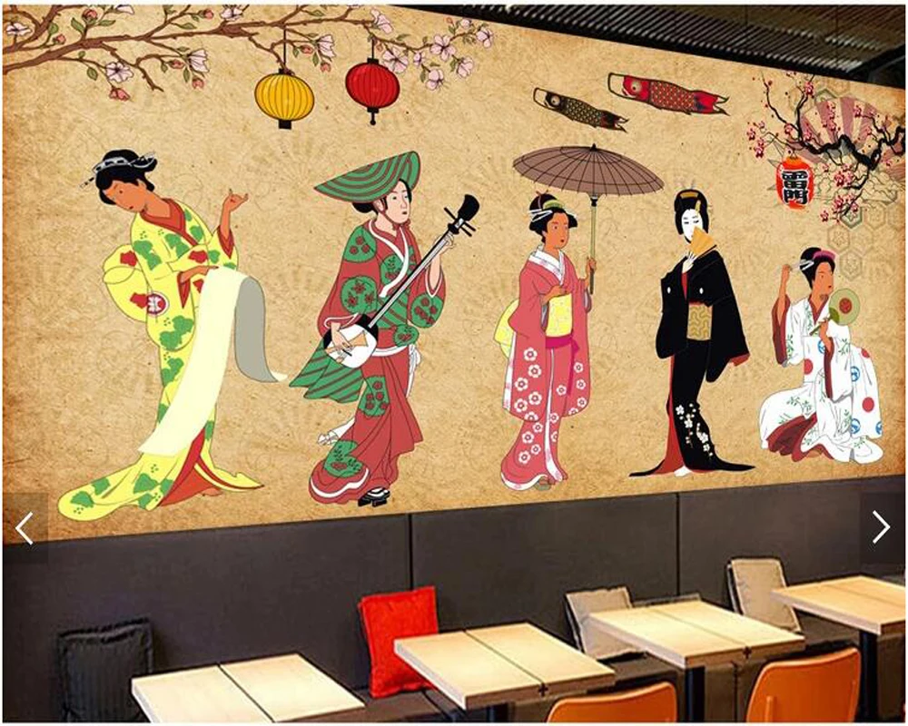 Custom retro papel de parede Japanese personalities murals for restaurant sushi living room wall home decor wallpaper | Обустройство