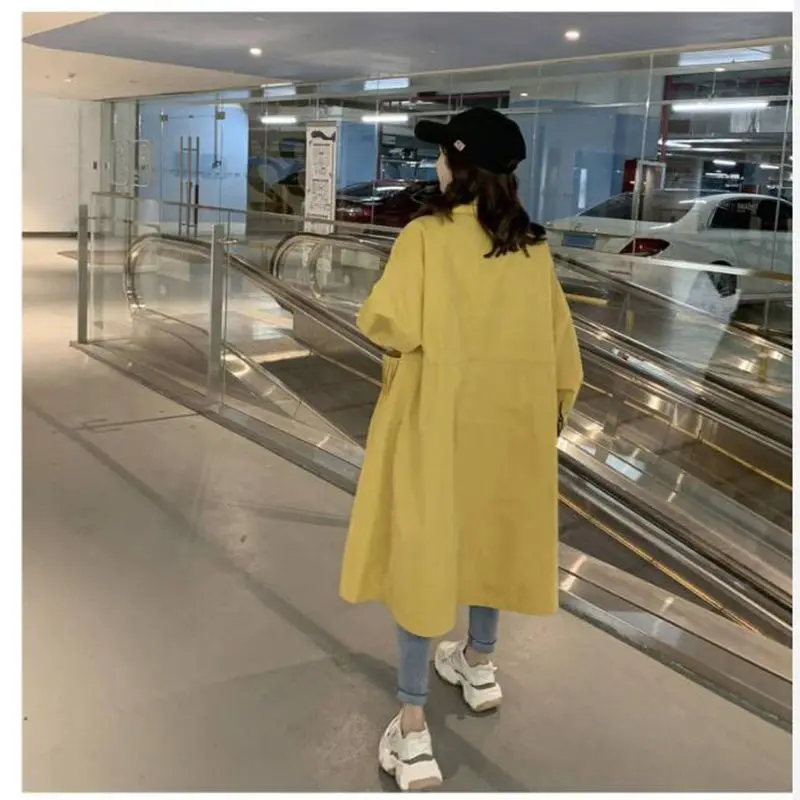 

Thin Windbreaker Female Spring and Autumn New Long Paragraph Over The Knee Strap Belt Puff Sleeve Coat Casual Loose Coat Tide