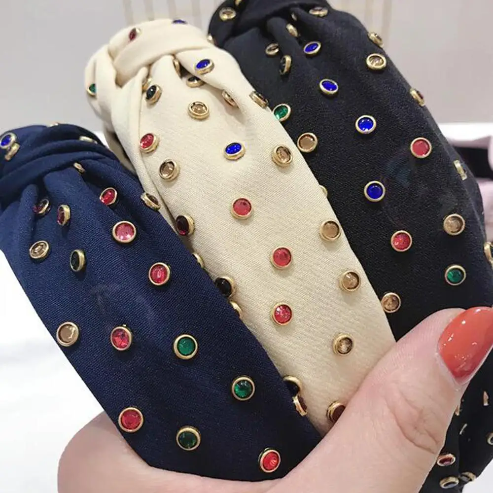 

New Arrival Women Hairband Bohemian Satin Headband Shining Rhinestone Hair Accessories For Adult Knot High Quality Headwear