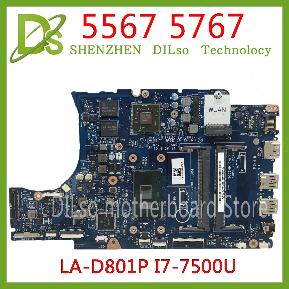 Kefu CN-0KFWK9 материнская плата для Dell Inspiron 5567 5767 Материнская плата ноутбука BAL20 LA-D801P i7-7500U R7 M440 протестированная работа