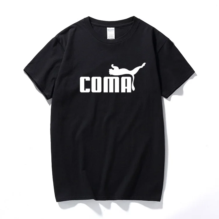 Мужская футболка с логотипом Coma, пародия, крутая трендовая пародия, комедийная шутка, топы, Забавные футболки, хлопковая футболка с коротким рукавом, мужская одежда - Цвет: Черный