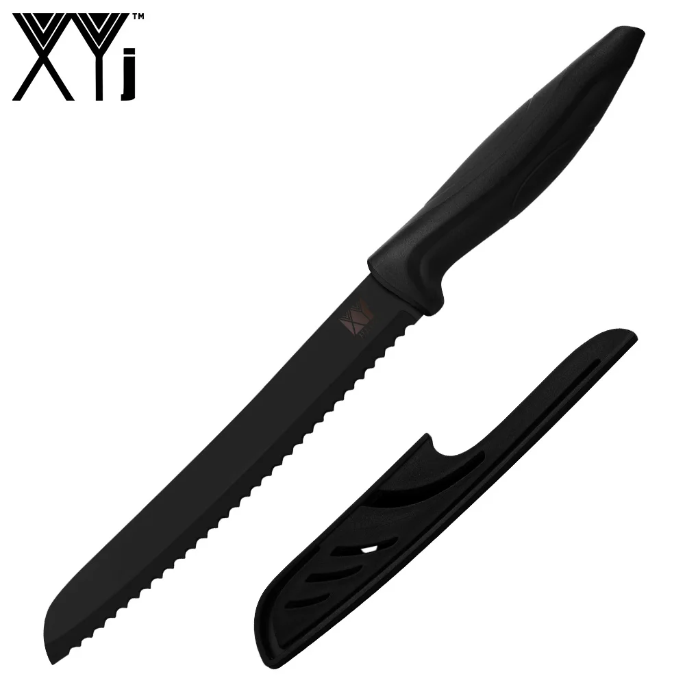 8 Inch Bread XYj 6pcs Knife Set Slicing Cleaver Bread Santoku Chef Knife 3Cr13 Black Steel Cooking Kitchen Knives Set With Utility Covers - Цвет: 8 Inch Bread