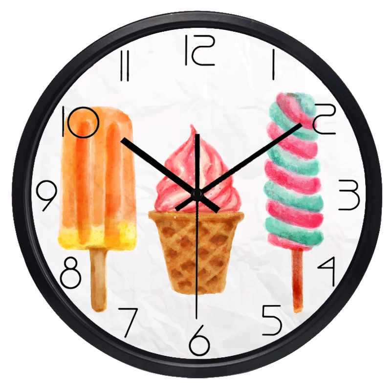 Милые кухонные настенные часы с мороженым 3 размера цвета без тикания звука