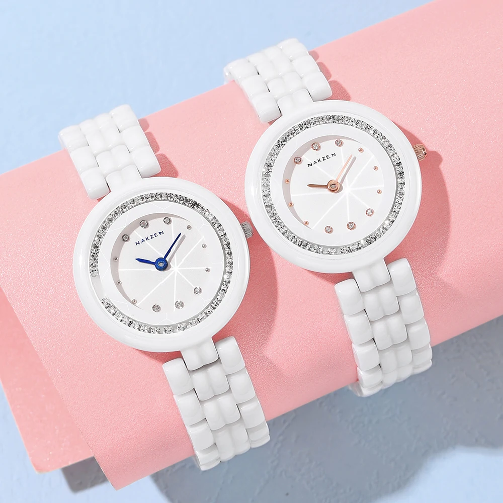 Часы NAKZEN женские кварцевые с керамическим ремешком брендовые люксовые модные со