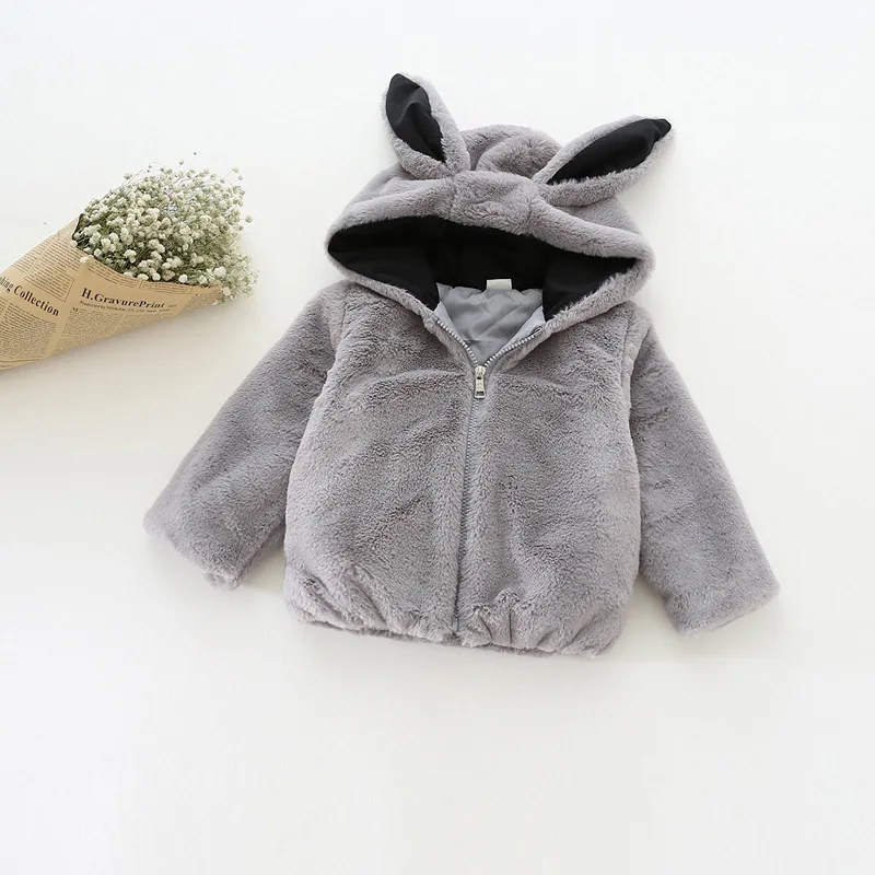 High Quality Baby Girls Coat Cotton Kids Winter Thickened Jacket Cute Bunny Plush Toddler Hoody 2016 Brand New Outerwear | Детская