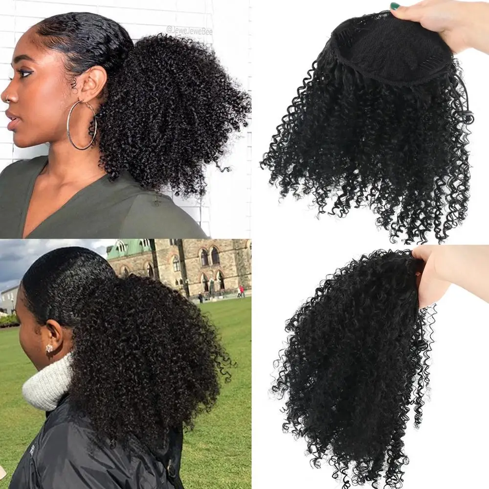 

Deyngs Draw string Puff Afro Kinky Curly ponytail African American Short Wrap Synthetic clip in ponytail Hair Extensions 8inch