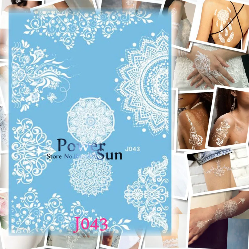 1 шт. женский боди арт временная татуировка белые чернила Хна Дизайн
