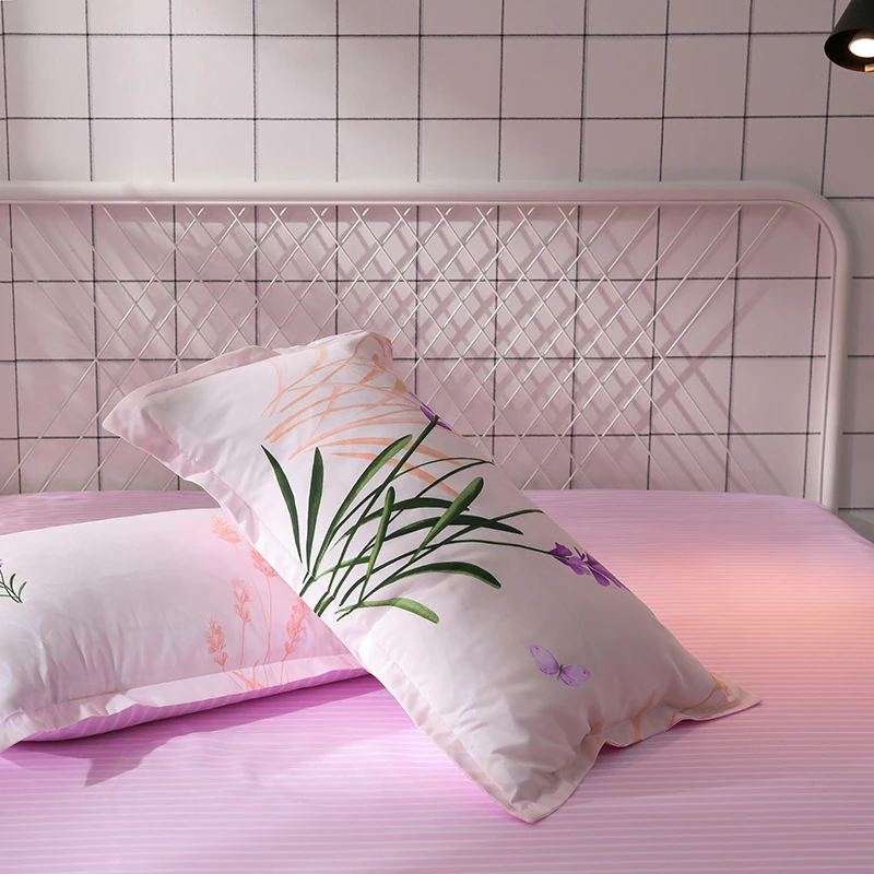 Romantic purple green flower plant printed 3/4pcs bed flat Sheet Pillowcase Duvet cover twin full Queen King size bedding set | Дом и сад