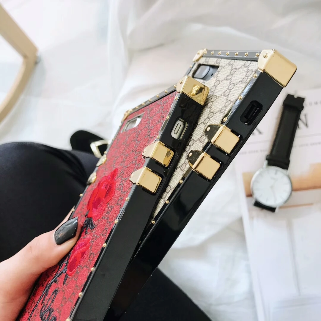 Роскошные 3D вышитые розы Чехлы для iPhone 6 6s 7 8 Plus X XR XS MAX 11 квадратная металлическая