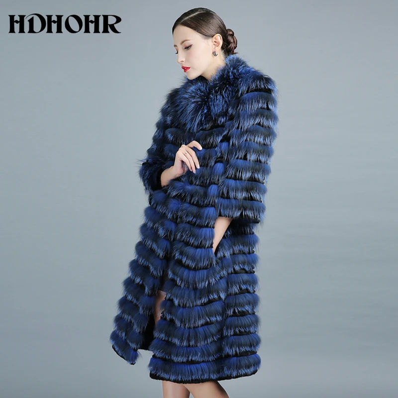 Enlarge HDHOHR 2022 New 100% Real Silver Fox Fur Coat Winter High Quality Genuine Fox Fur Coats For Women 100cm Long Style Fur coats
