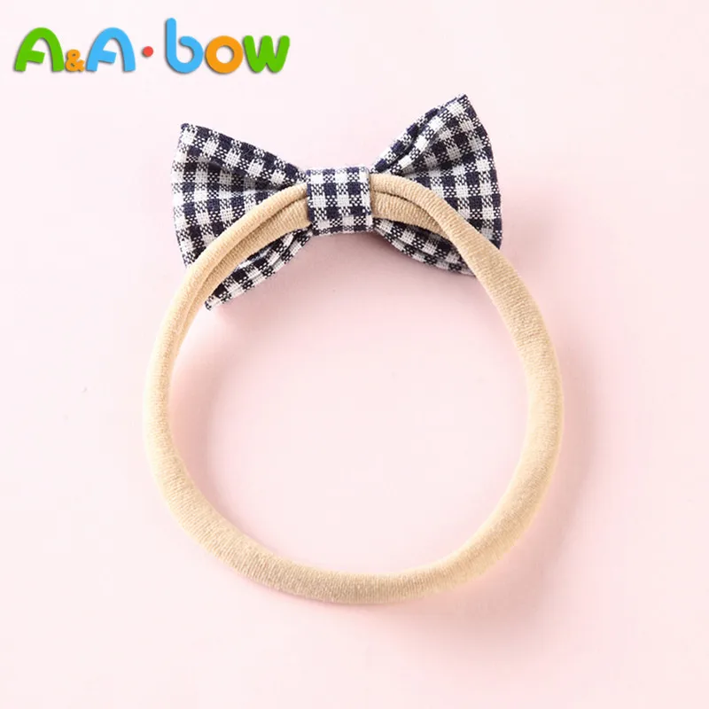11 pcs/lot Baby Girls Plaid Hair Bow Nylon headband Hand Tied School Girl Headbands Soft Elastic Accessory | Детская одежда и