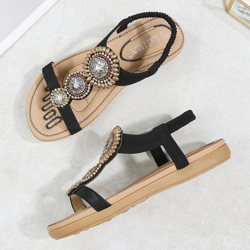 Женские босоножки в богемном стиле шлепанцы на плоской подошве пляжные сандалии