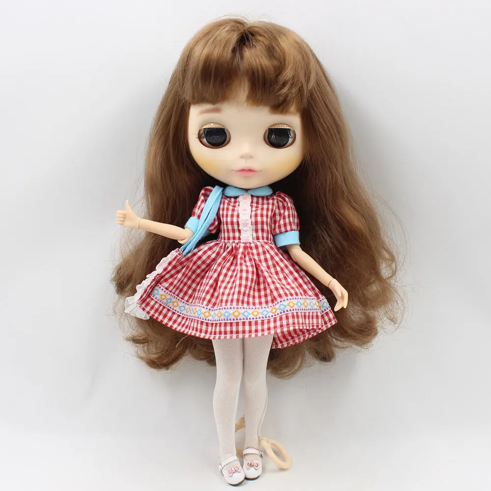 Наряды для куклы Blyth красное платье в клетку с сумкой рук и леггинсами костюм 1/6