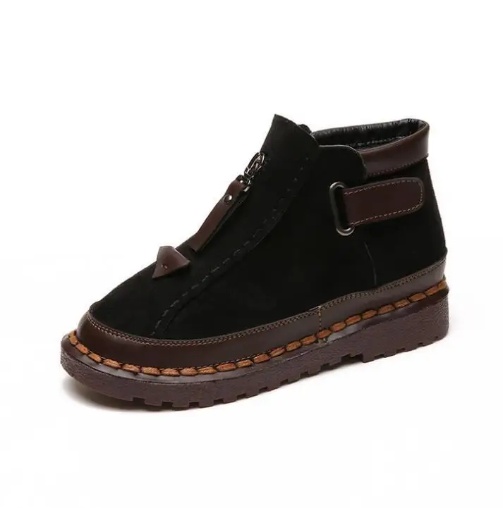 XDA модные теплые меховые женские зимние ботинки на плоской подошве зимняя