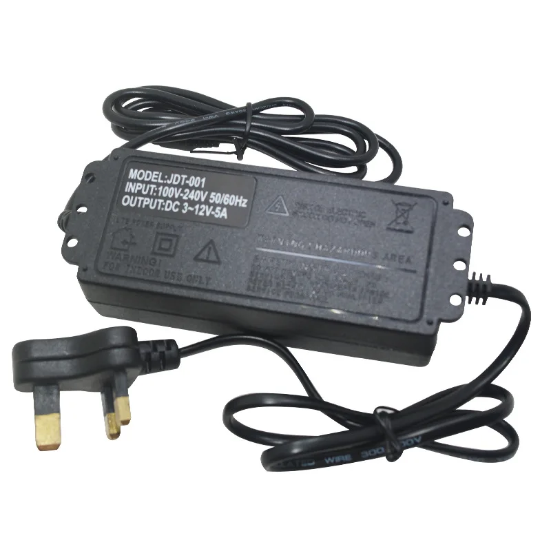 AC110-240V Adjustable Power Supply for LED Strip Light DC3-12V 5A 60W Adapter 220V to 3-12V Driver Converter with UK Plug | Лампы и