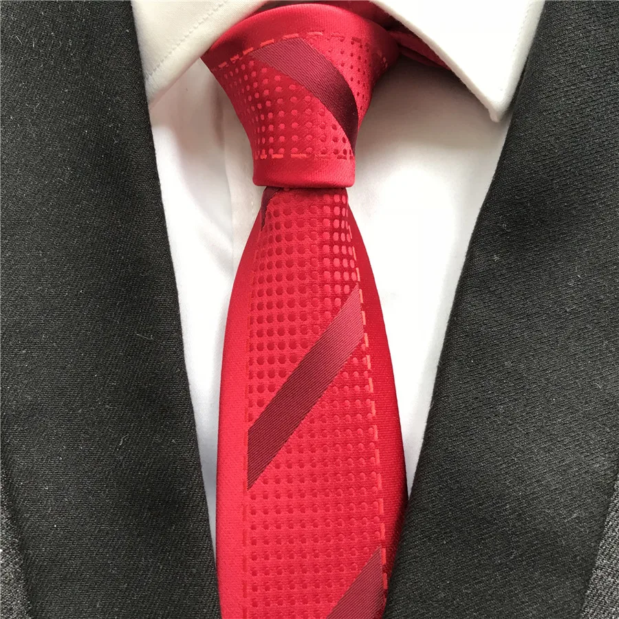 Luxury Designer Young Men Slim Slender Tie Fashion Party Wedding Necktie Red with Dots Stripes Woven Panel Ties | Аксессуары для