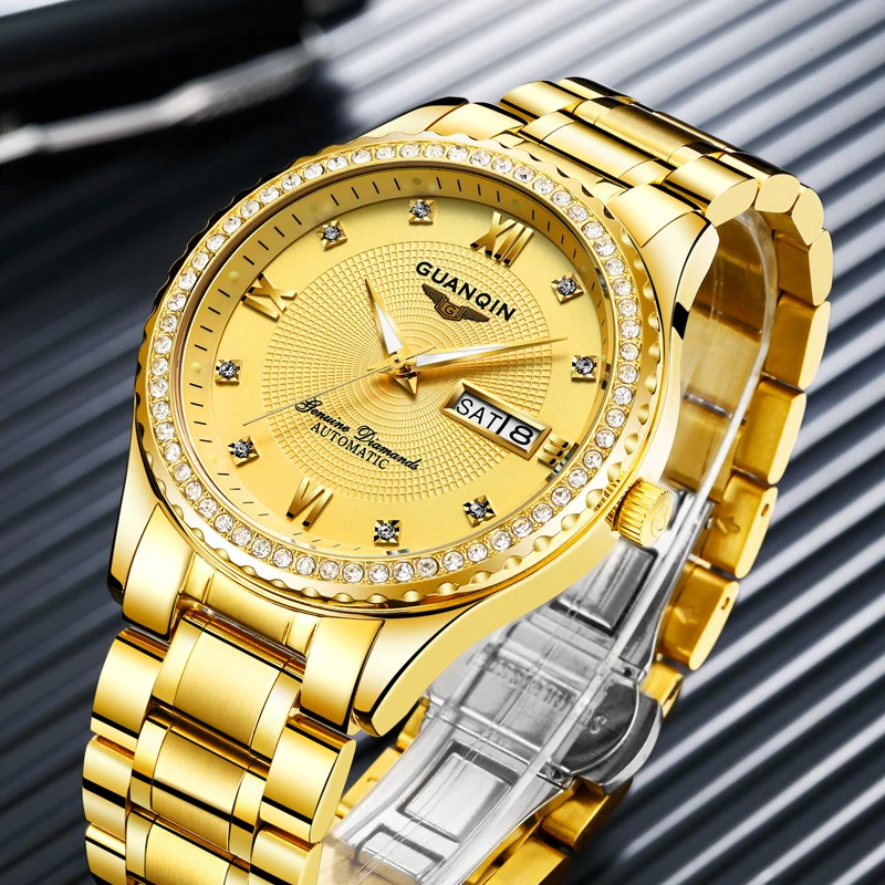 Механические часы роскошные золотые деловые от ведущего бренда GUANQIN