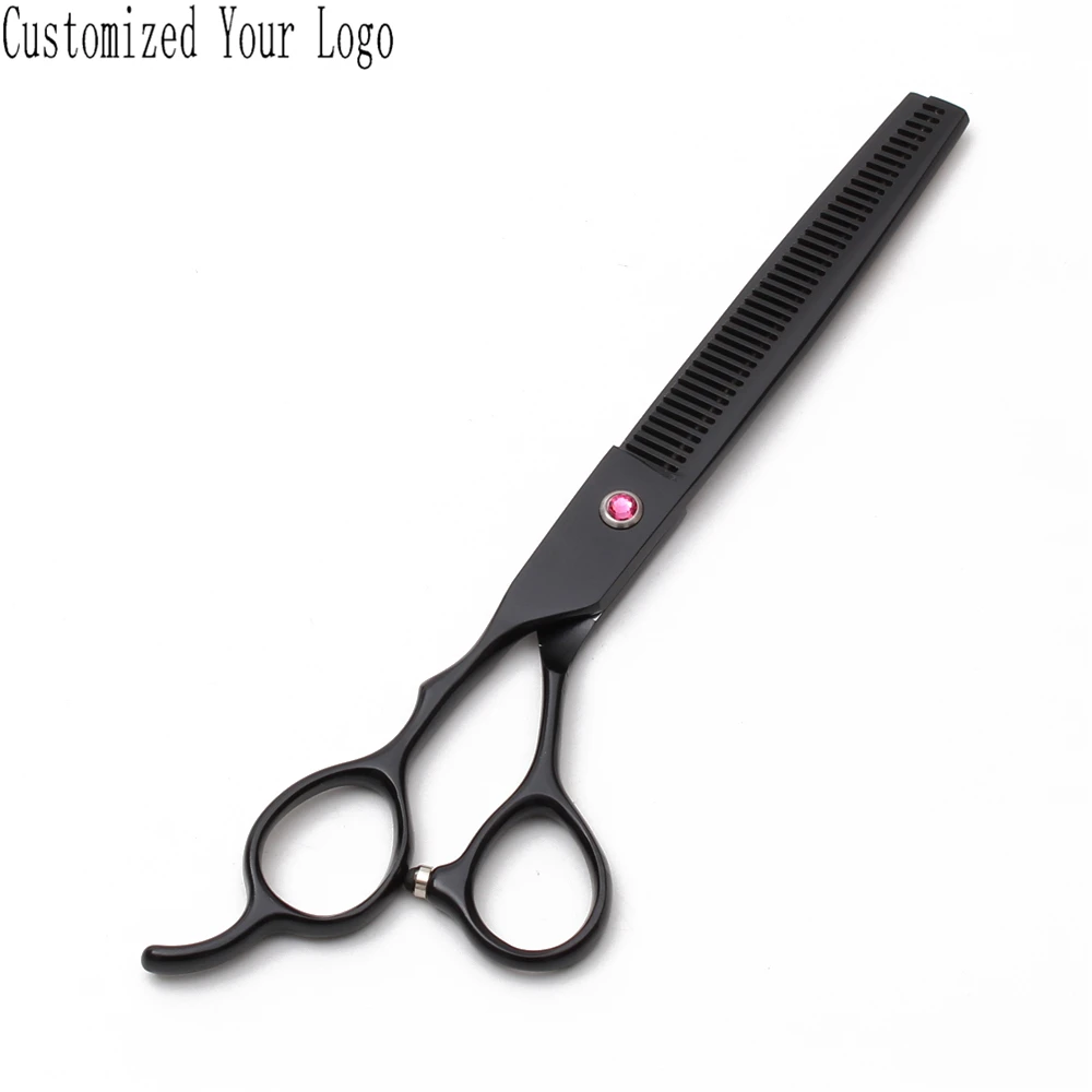 Ножницы для ухода за собаками черные прямые филировочные ножницы с логотипом на