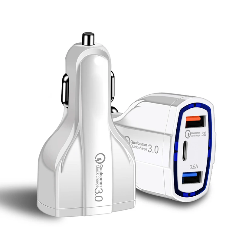 Быстрая зарядка 3,0 автомобиль Зарядное устройство 5V 3.5A QC3.0 PD Usb Тип C быстрой зарядки зарядное устройство с двумя выходами для автомобиля мобильный телефон Зарядное устройство для IPhone 7 samsung Xiaomi - Название цвета: White