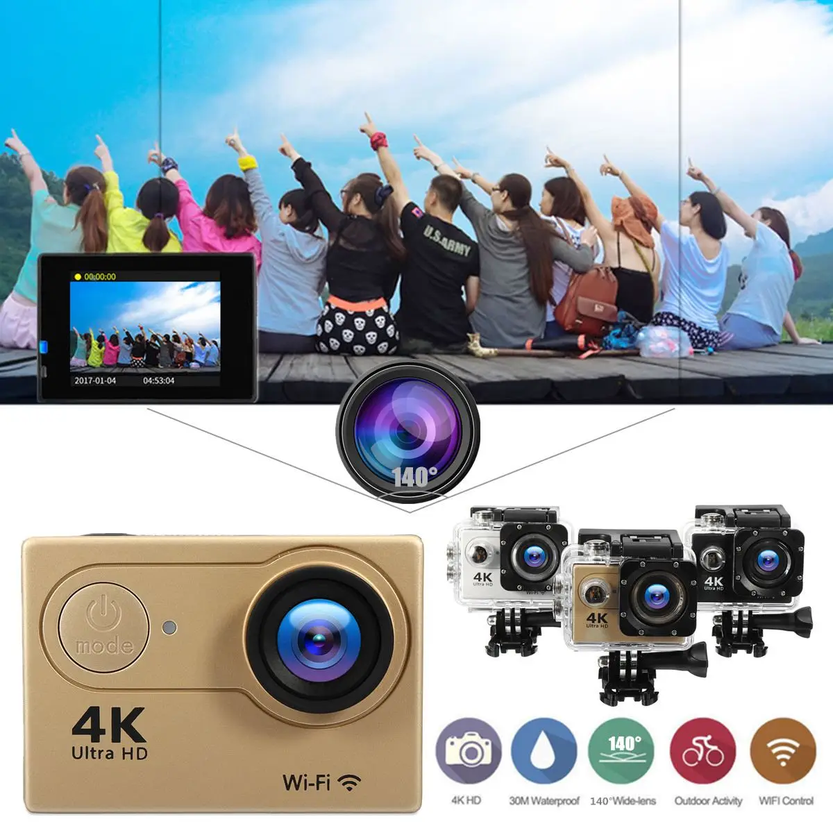 H9R 2 0 &quotМини Камера 4 K HD WiFi Спорт действий micro 140 градусов cam Подводные