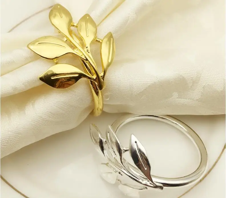 

Leaf Shape Napkin Ring Gold Silver Leaves Metal Napkin Buckle Cloth Napkin Ring Wedding Banquet Table Decoration SN1736