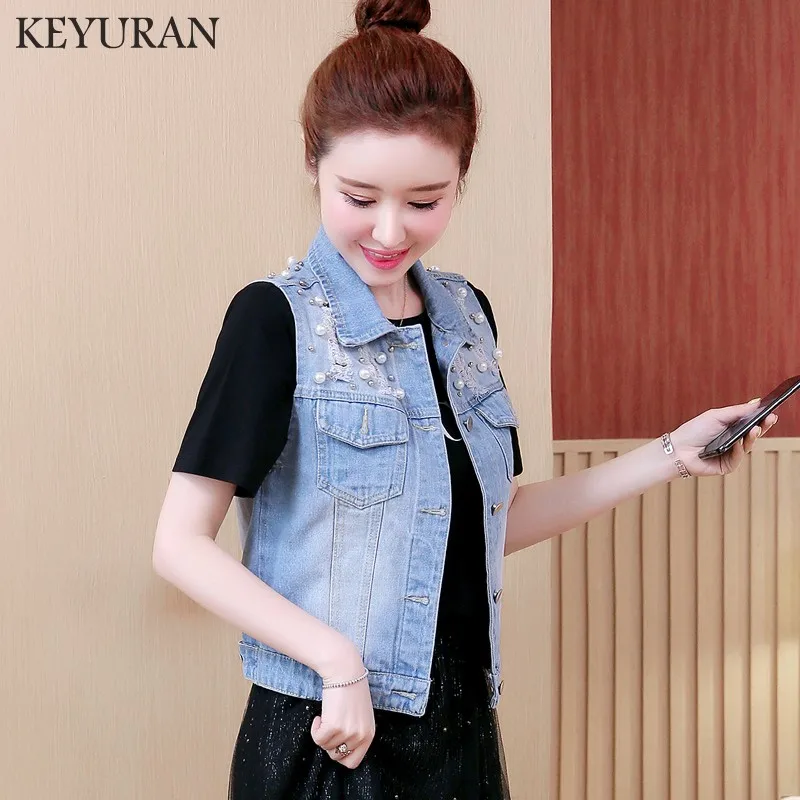 Новинка 2020 Женский рваный ковбойский короткий жилет с бусинами и жемчугом модные