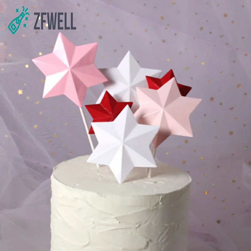 ZFWELL 6pcs/lot Multicolor Cake Decorating Card Pentagram Birthday Placard Wedding Festival Party Dessert Dress Up. 7.5 | Дом и сад