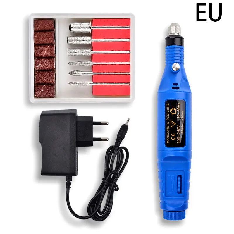 blue EU Порошок Электрический лак для ногтей педикюр машина аппарат дрель для ногтей Биты Набор кутикулы Акриловая жидкость для снятия геля ручка набор инструментов - Цвет: blue EU