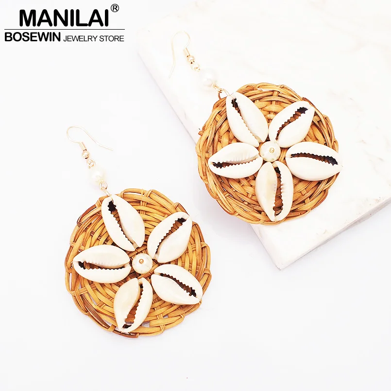 Женские Висячие серьги MANILAI из ротанга в богемном стиле большие массивные с