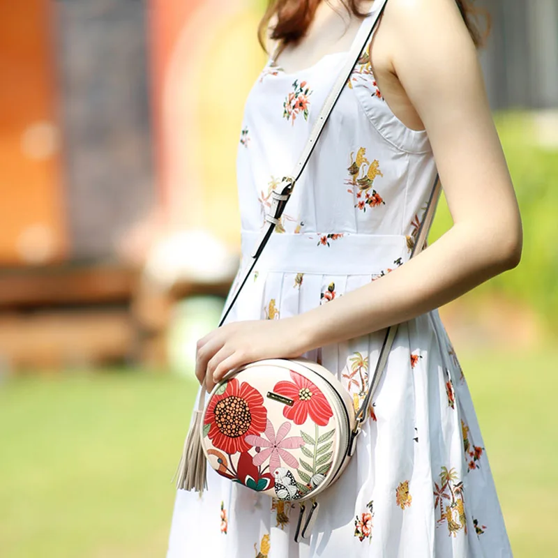 

luxury women shoulder bag designer floral pattern circular crossbody bags for women bolsos mujer de marca famosa 2019