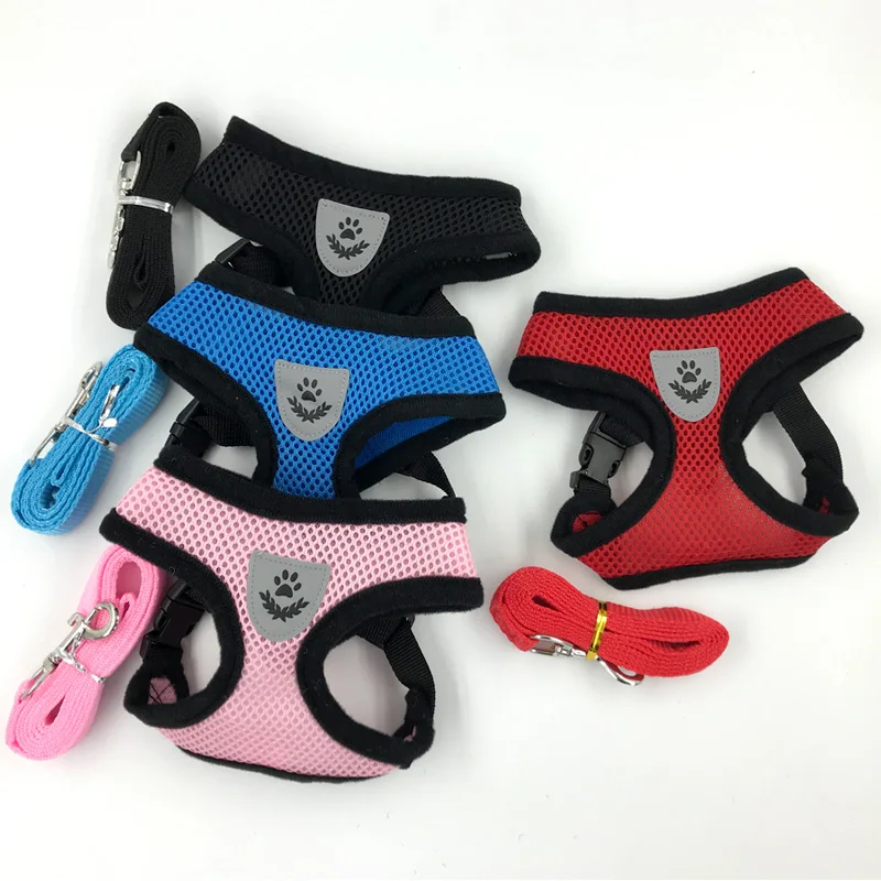 Дышащий собачий кошачий ошейник для животных, регулируемый отражающий жилет для прогулок на поводке для маленьких средних щенков из полиэстерной сетки.