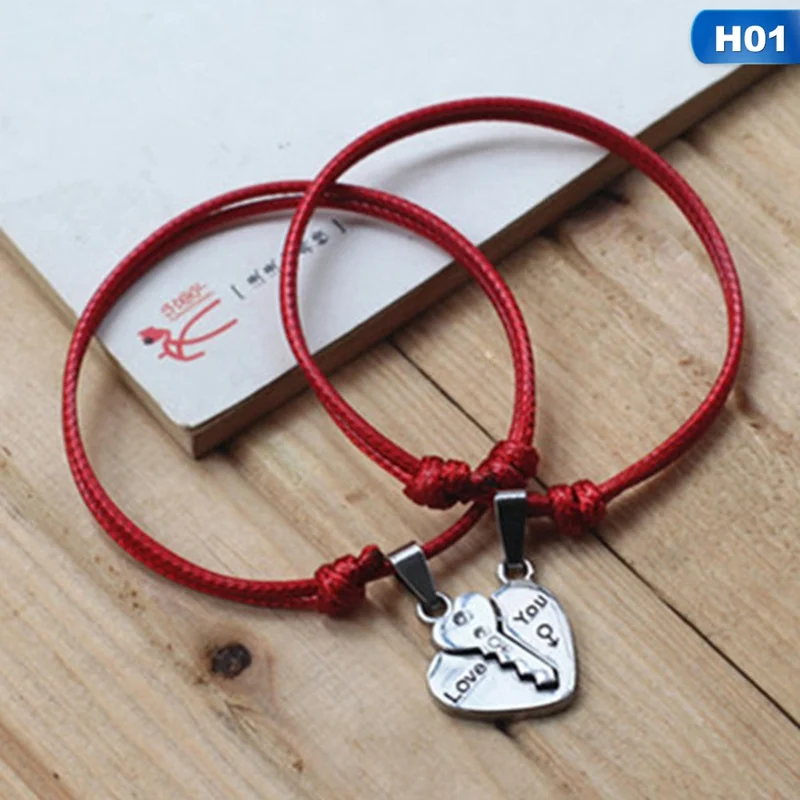 Браслет в форме сердца ручной работы с надписью Lucky Love цепочка черной веревкой