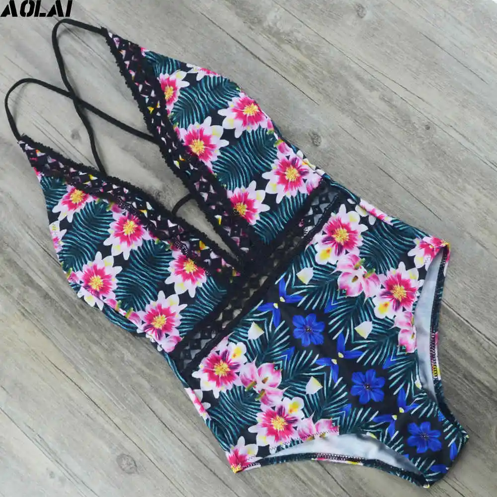 Кружевной Цельный купальник женский с цветочным рисунком 2019 монокини открытой