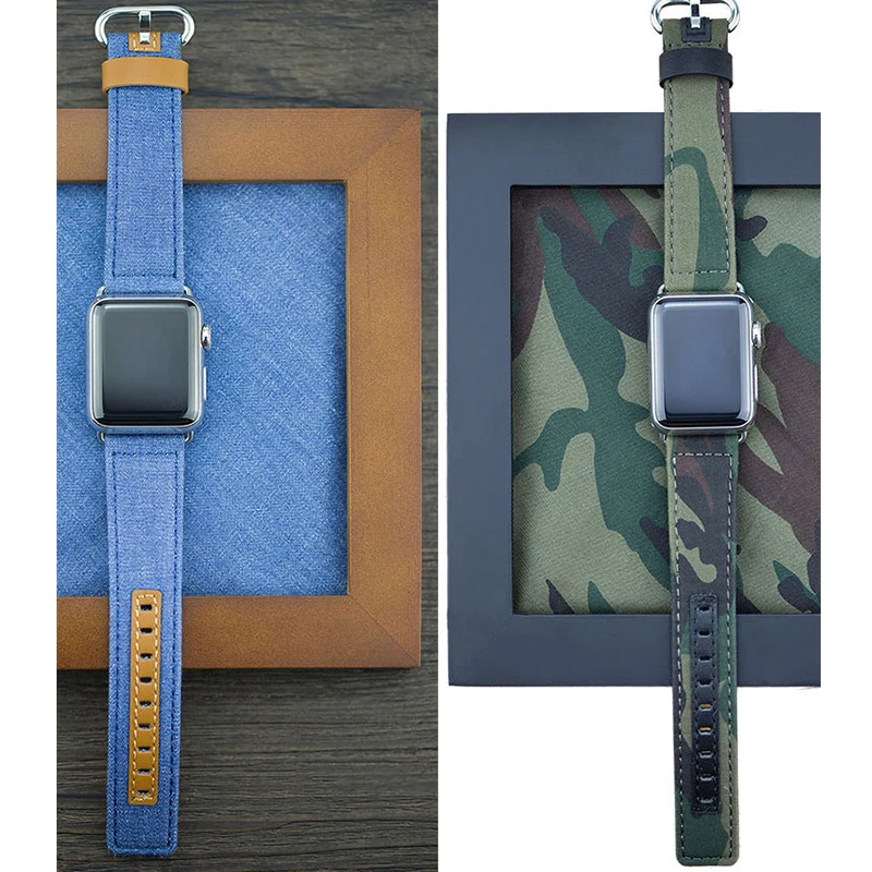 Модный мужской джинсовый браслет, тканевый кожаный ремешок для Apple Watch, 42 мм, 38 мм, ремешок для iWatch 40 мм, 44 мм, серия 4, 3, 2, 1, ремешок