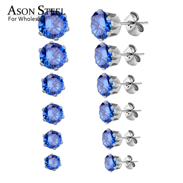 KS ASON, стальные серьги-гвоздики для женщин, розовый цвет, Круглый AAA кристалл, 6 пар/кор., набор сережек, нержавеющая сталь, Mujer Bijoux, подарок для любви - Окраска металла: KS