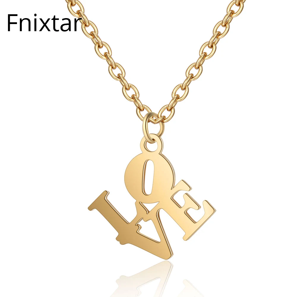 Ожерелья Fnixtar из полированной нержавеющей стали с надписью Love подвески для