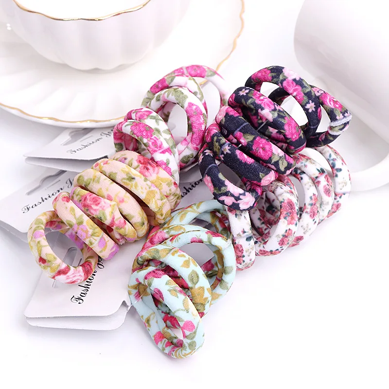 

8sets Cotton Print flower hair ropes gum Leopard High Elastic Hair bands Girls hair accessories for women headbands headdress