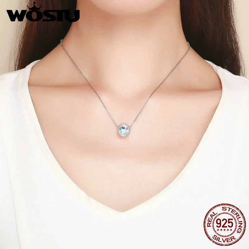 WOSTU Настоящее серебро 925 пробы бусы Шарм с Луной и звездой подходит DIY браслет