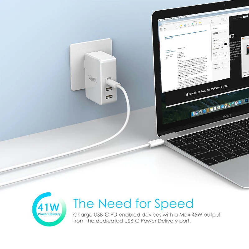 VVKing USB Type C PD зарядное устройство 41 Вт Быстрая зарядка EU/US настенное для Macbook Ipad Pro