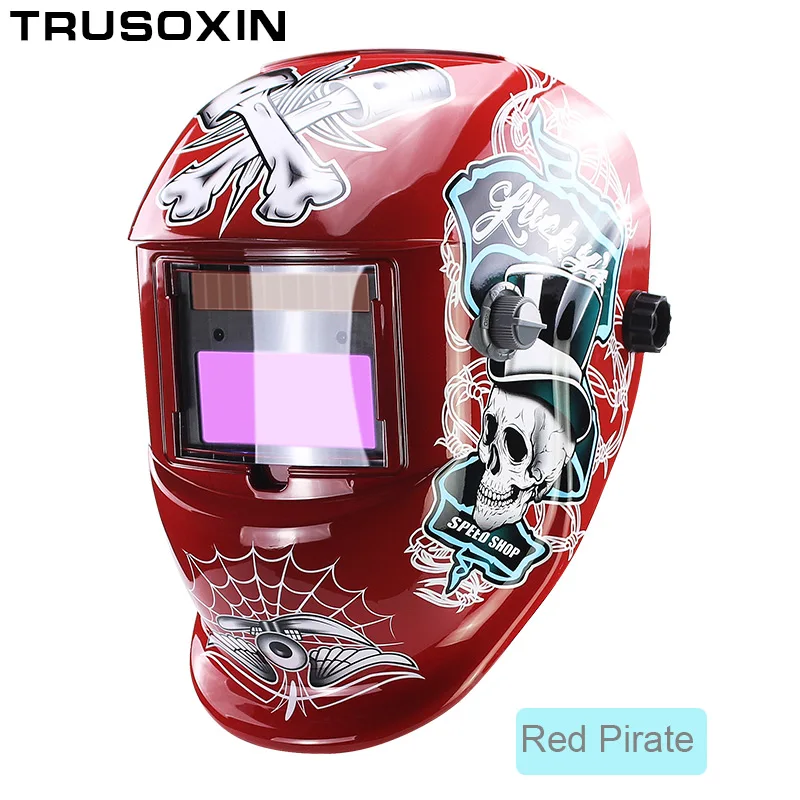 Red Pirate Солнечная Автоматическая затемненная/затеняющая шлифованная/полированная TIG MIG MMA дуговая Сварочная маска/шлем/сварочные очки для сварщика - Цвет: Red Pirate
