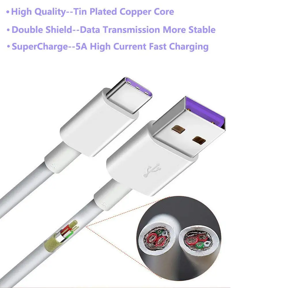 5А быстрая зарядка фиолетовый кабель Type c супер скоростной зарядный Тип C USB для