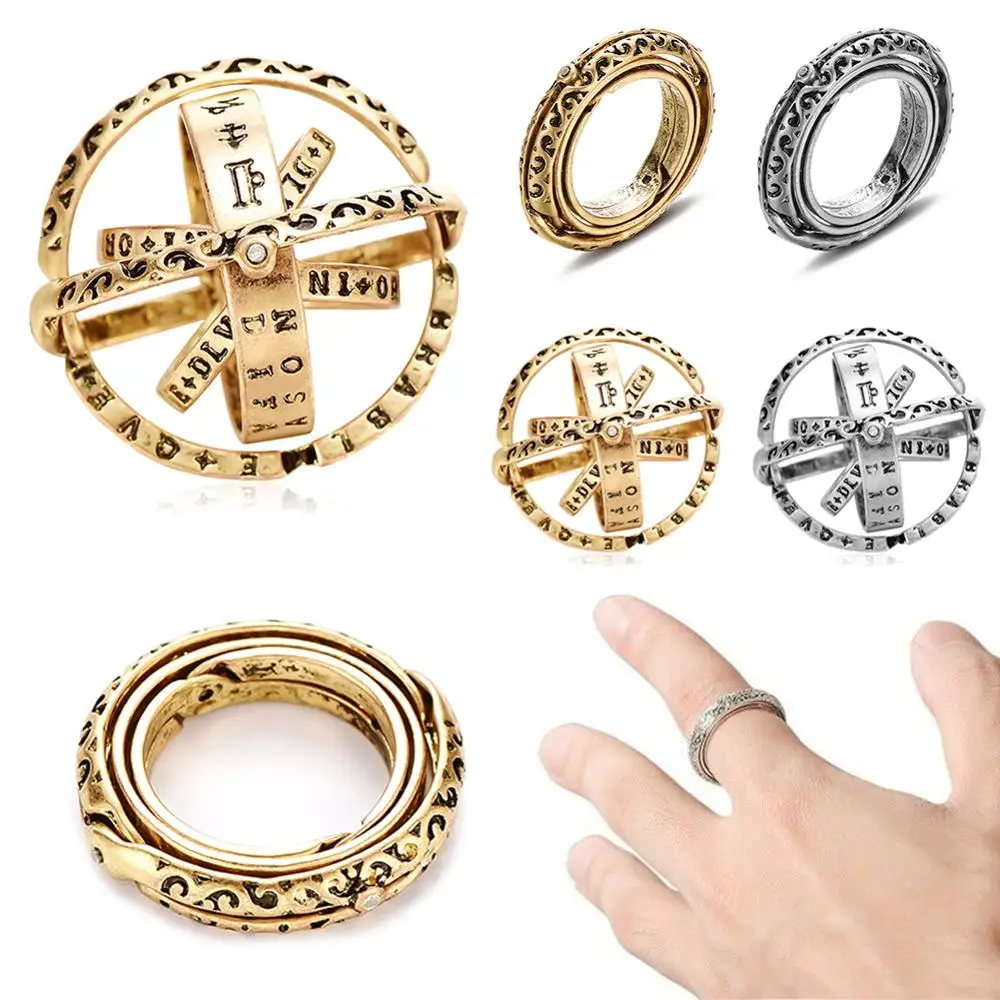 Креативное кольцо с астрономическим шариком сложное вращающееся раскладушкой