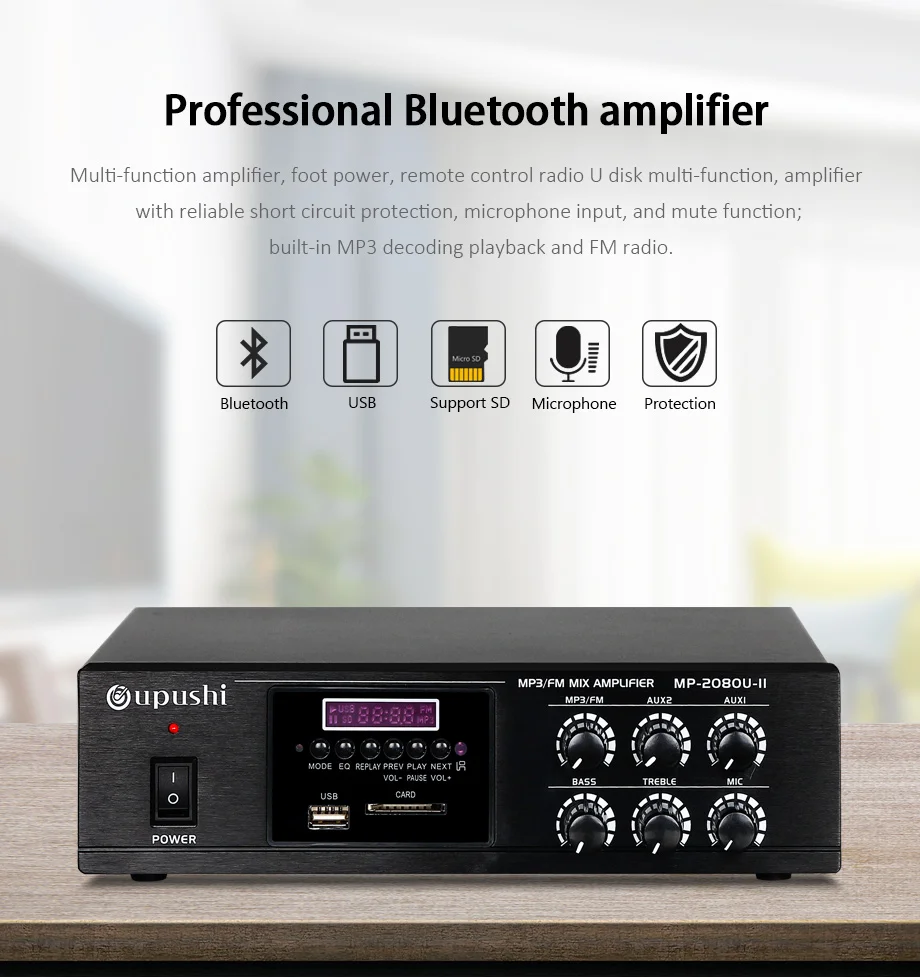 Oupushi новейший мини усилитель мощности 80 Вт для системы PA Bluetooth пульт дистанционного управления с функцией FM радио