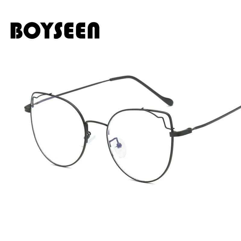 BOYSEEN Студенческая художественная винтажная большая оправа кошачий глаз плоские зеркальные оптические очки металлическая близорукость студенческие очки оправа 6278