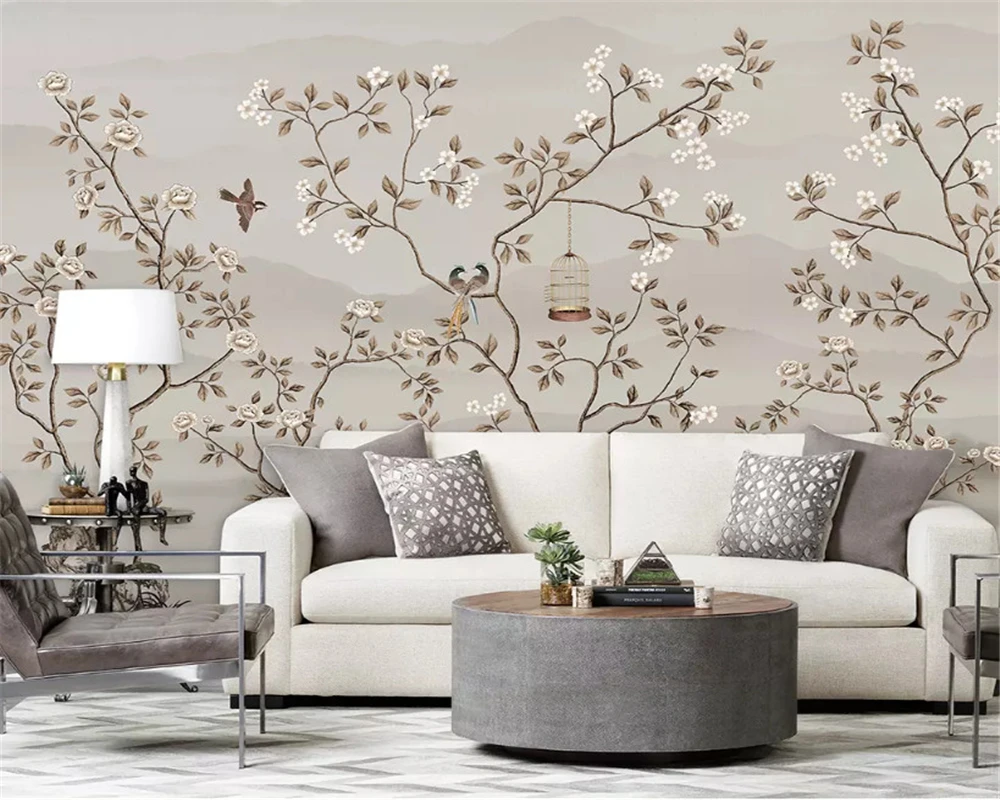 

beibehang Custom silky wall paper new Chinese abstract ink landscape scenery living room background papel de parede 3d wallpaper
