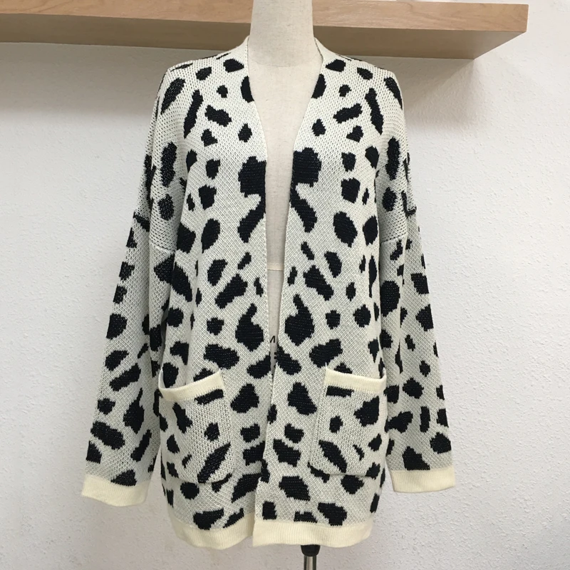 Elegant Leopard Print Cardigans Sweaters Women 2018 Autumn Winter Ladies Fashion Warm V-Neck Open Stitch Knitted Sweater Coats |