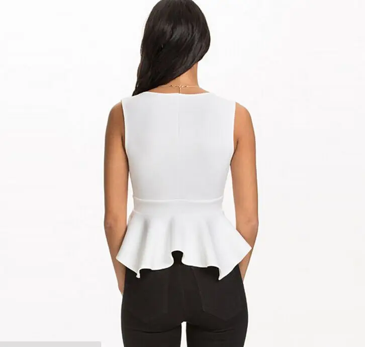 MINSUNDA Sexy Chiffon Blouse Women Top Fashion Solid White/Black/Blue Deep V Neck Sleeveless Ruffles Street |