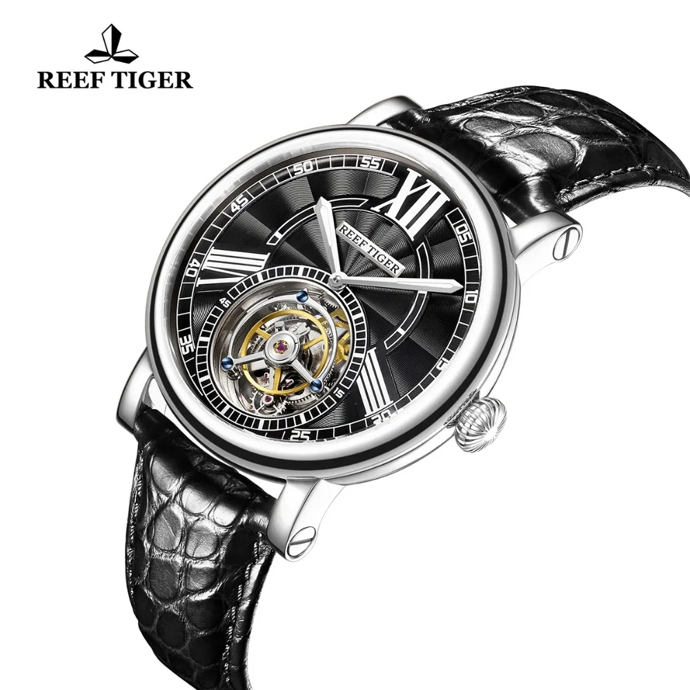 Риф Тигр/RT Роскошные мужские часы Tourbillon автоматические часы стальной ремешок аллигатора водонепроницаемые повседневные часы RGA1999
