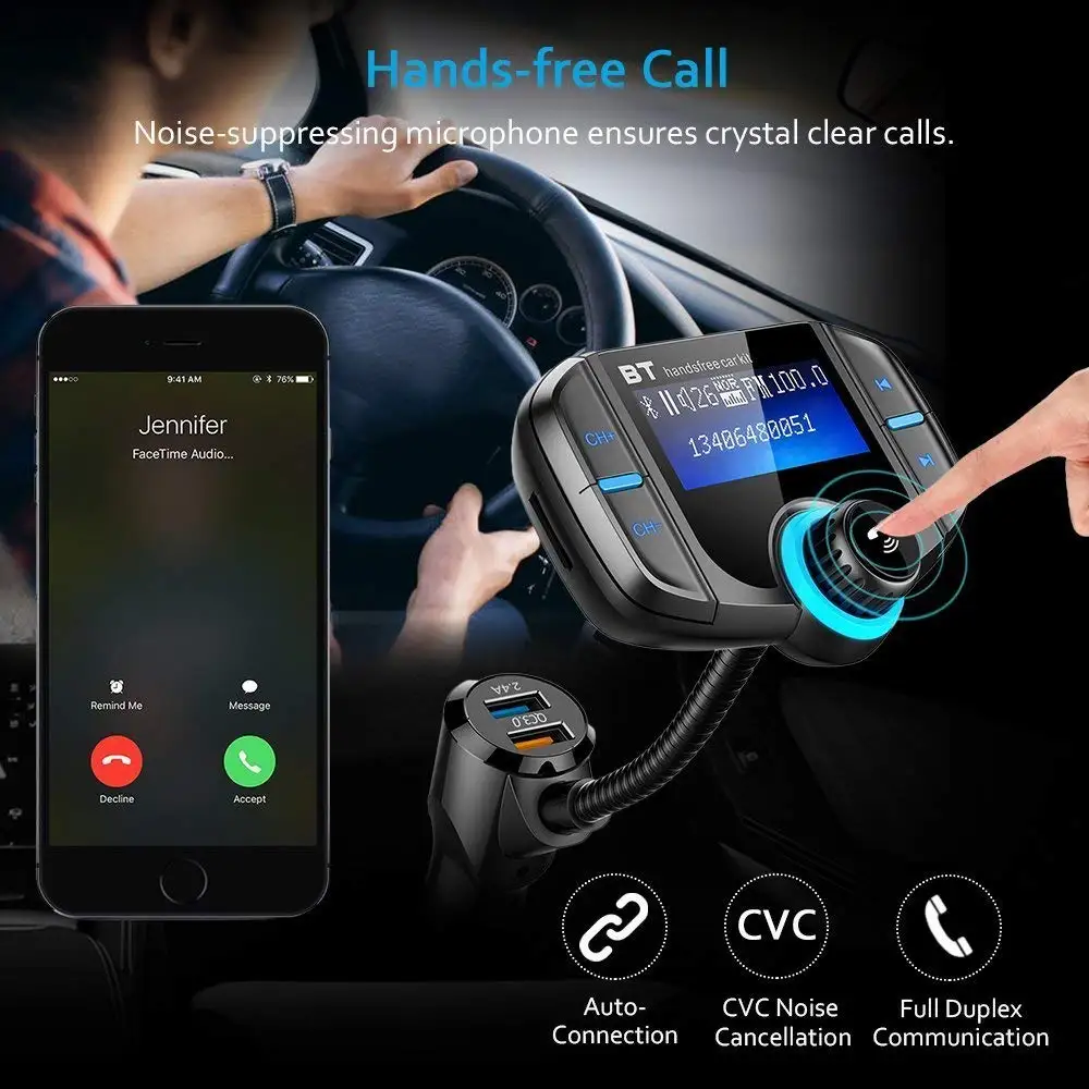 Автомобильный FM передатчик Konrisa Bluetooth Aux Выход QC 3 0 быстрое зарядное устройство