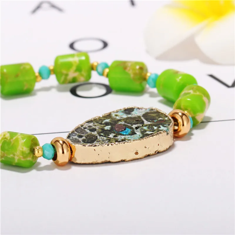20-40mm Irregular Natural Druzy Stone Charm Bracelets 8*10mm Green Sea Sediment Jaspers Bohemia Beaded For Women 2019 | Украшения и